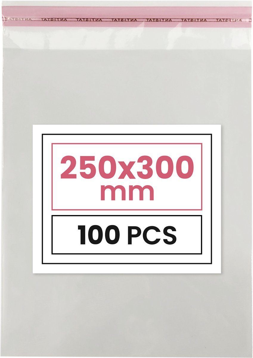 Plastic zakjes met plakstrim - 25x30 cm - transparant - 100 zakken