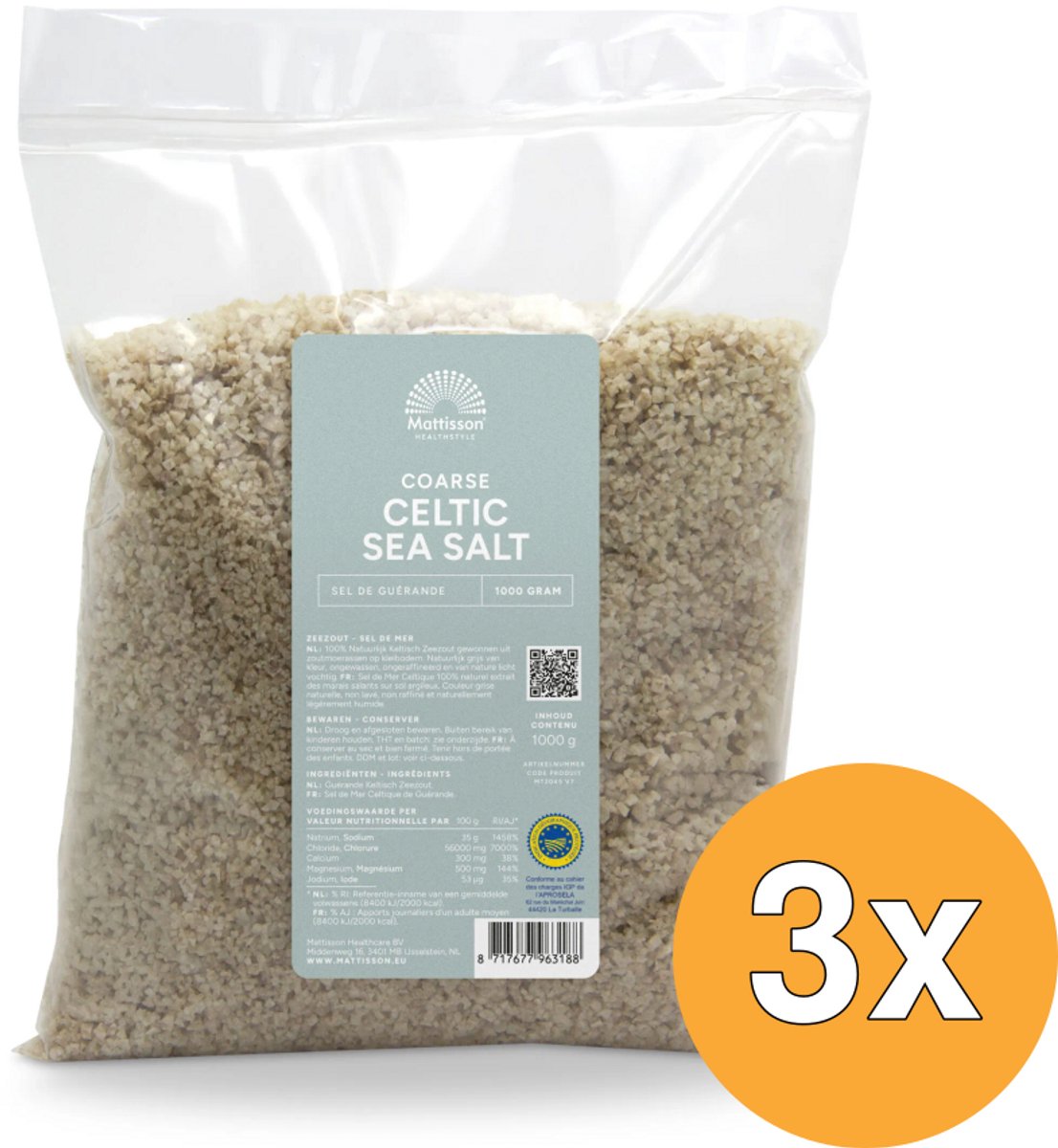 3x Mattisson Keltisch Zeezout Celtic Sea Saltgrof (1000 gr)