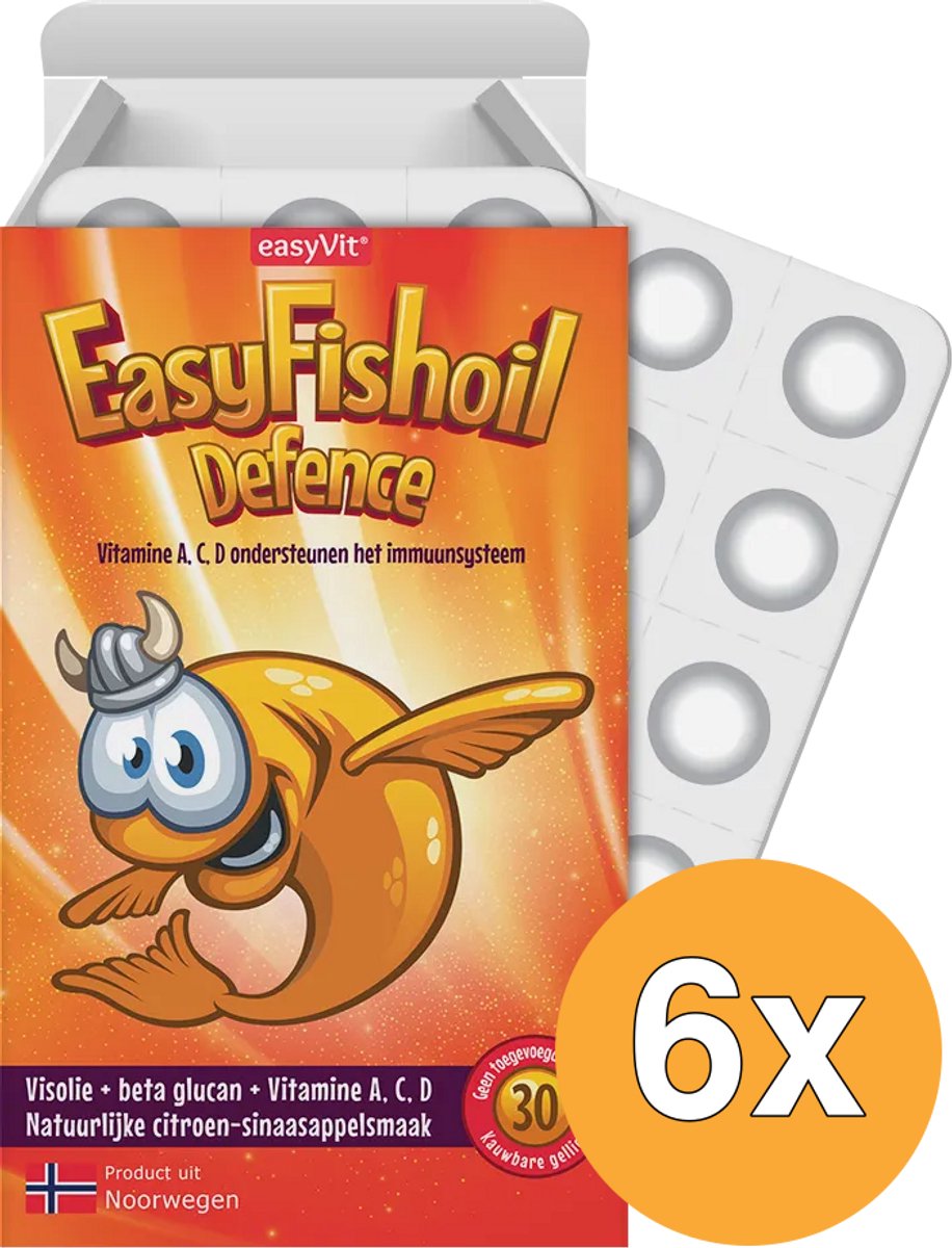 6x Easyvit Easyfishoil defence (30 kauwtabletten)