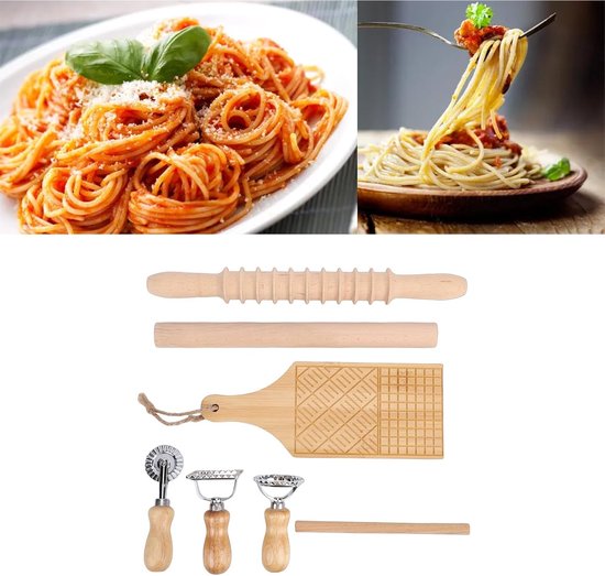 Pastamaker Set - Deegroller Kneedle - Zelf Pasta Maken - Comfortabele Houten Grip - 7 Delig - Natuurlijk — afbeelding 3
