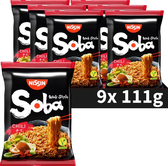 9 zakken Nissin Soba Wok Style Chili noedels.
