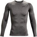 Heren sportshirt van Under Armour in Carbon Heather grijze melange. Langere mouwen en ronde hals.