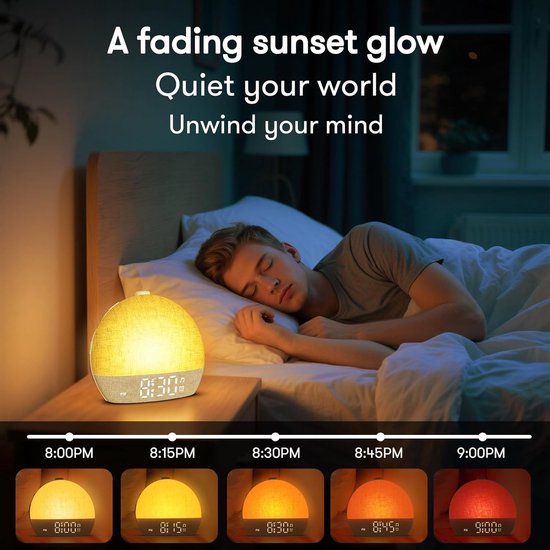 Wekker met Licht - Sunrise wekker Wake-up light - Zacht wakker worden - Simuleert zonsopgang - Standaard - Geel — afbeelding 3