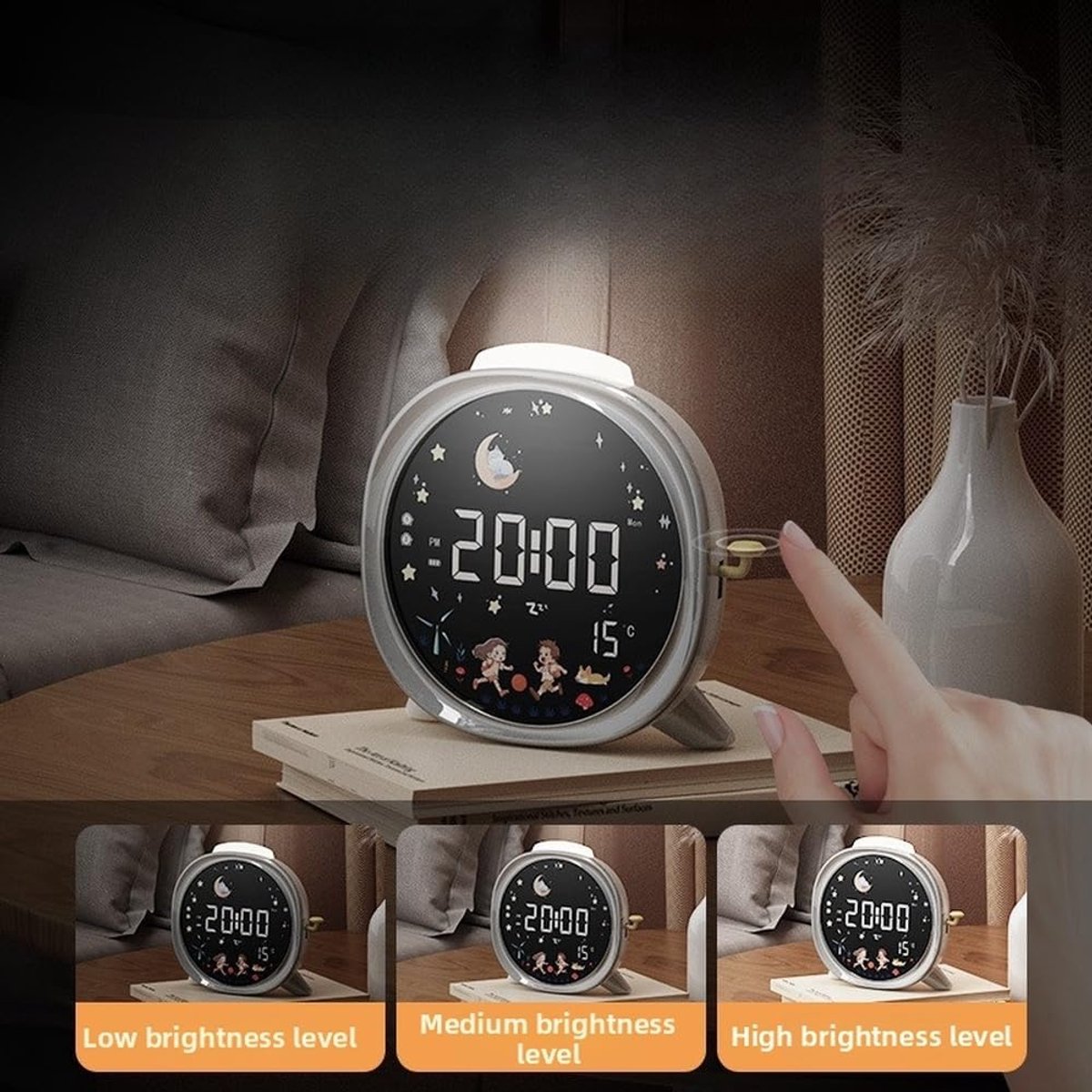 Digitale Wekker - Nachtlamp Klok - Rustig Wakker Worden - Zonsopgang Simulatie - 15 cm Breed - Paars