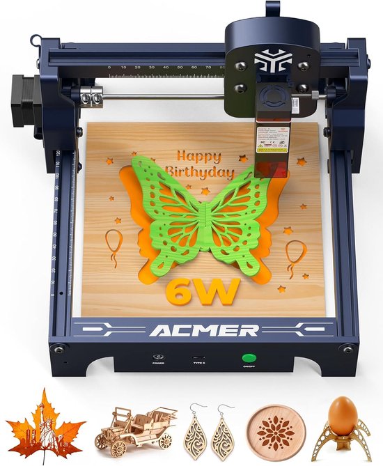 Lasergraveermachine - Graveermachine Snijder - Hout Graveren - 6W Vermogen - 130x130mm Werkgebied - Blauw