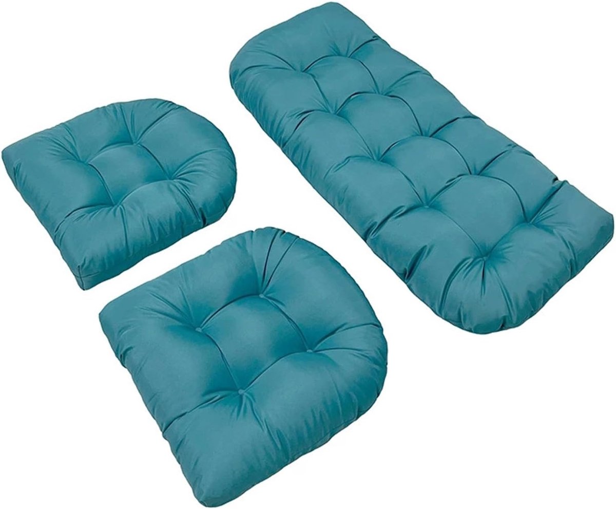 Vlechtwerk stoelkussens - Terrasmeubilair kussens - Buiten zitten - Waterbestendig polyester - 3-delige set - Peacock Blue