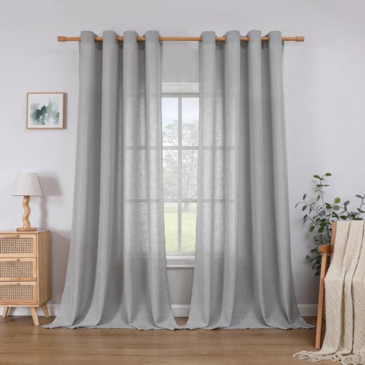 SPHProducts - Linnen gordijnen - Semi-transparant - Set van 2 - Lichtgrijs