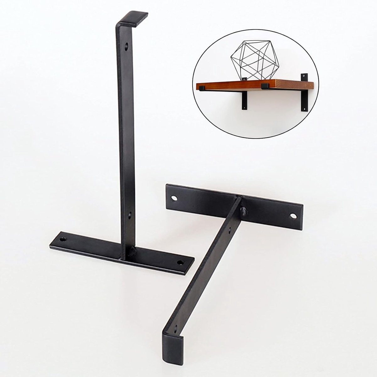 Plankbeugels Steunen - Wandconsole Plankdrager - Opbergen en Decoratie - Klassiek J-vormig design - 30cm - Zwart