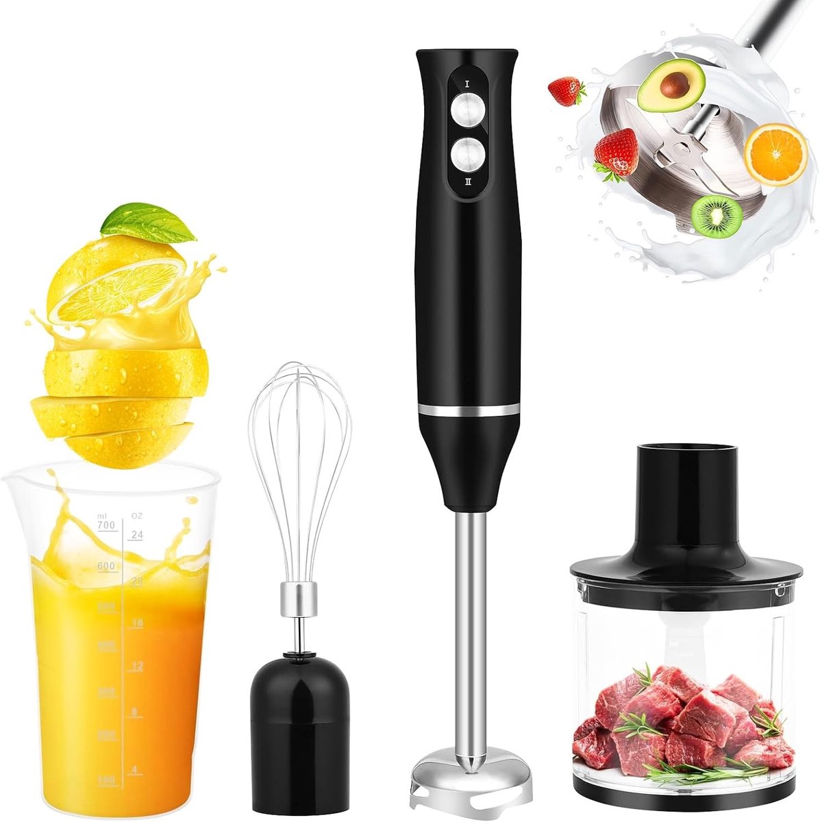 Staafmixer - Roestvrij Staal - Krachtige 500 W Motor - 2 Snelheden - Voor Smoothies, Soepen en Sauzen