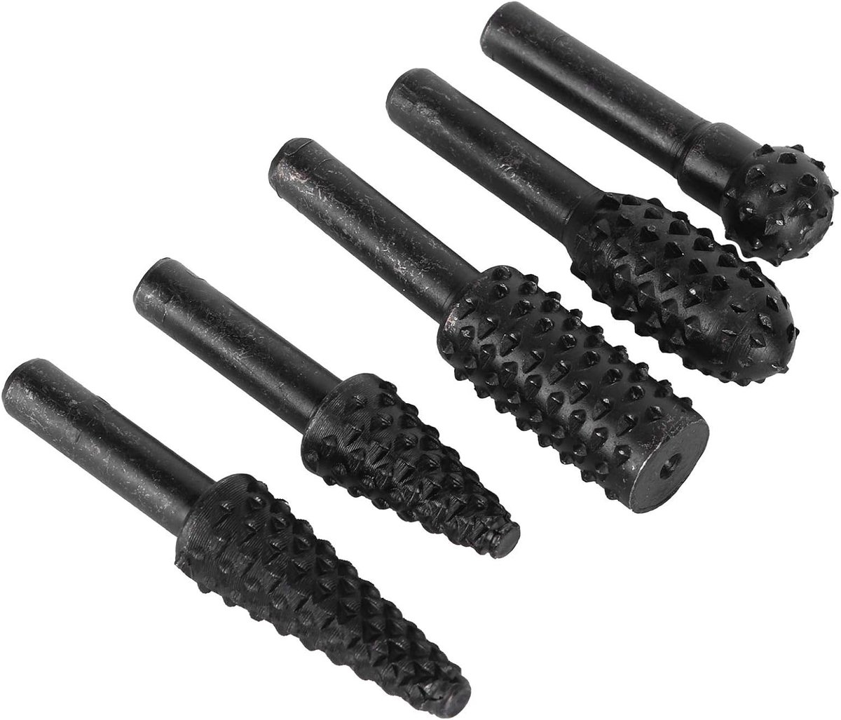 Houtsnijraspset 5PCS - Vijlen set - Hout Bewerken - Scherp en Duurzaam - 0.25 Inch Schacht - Zwart