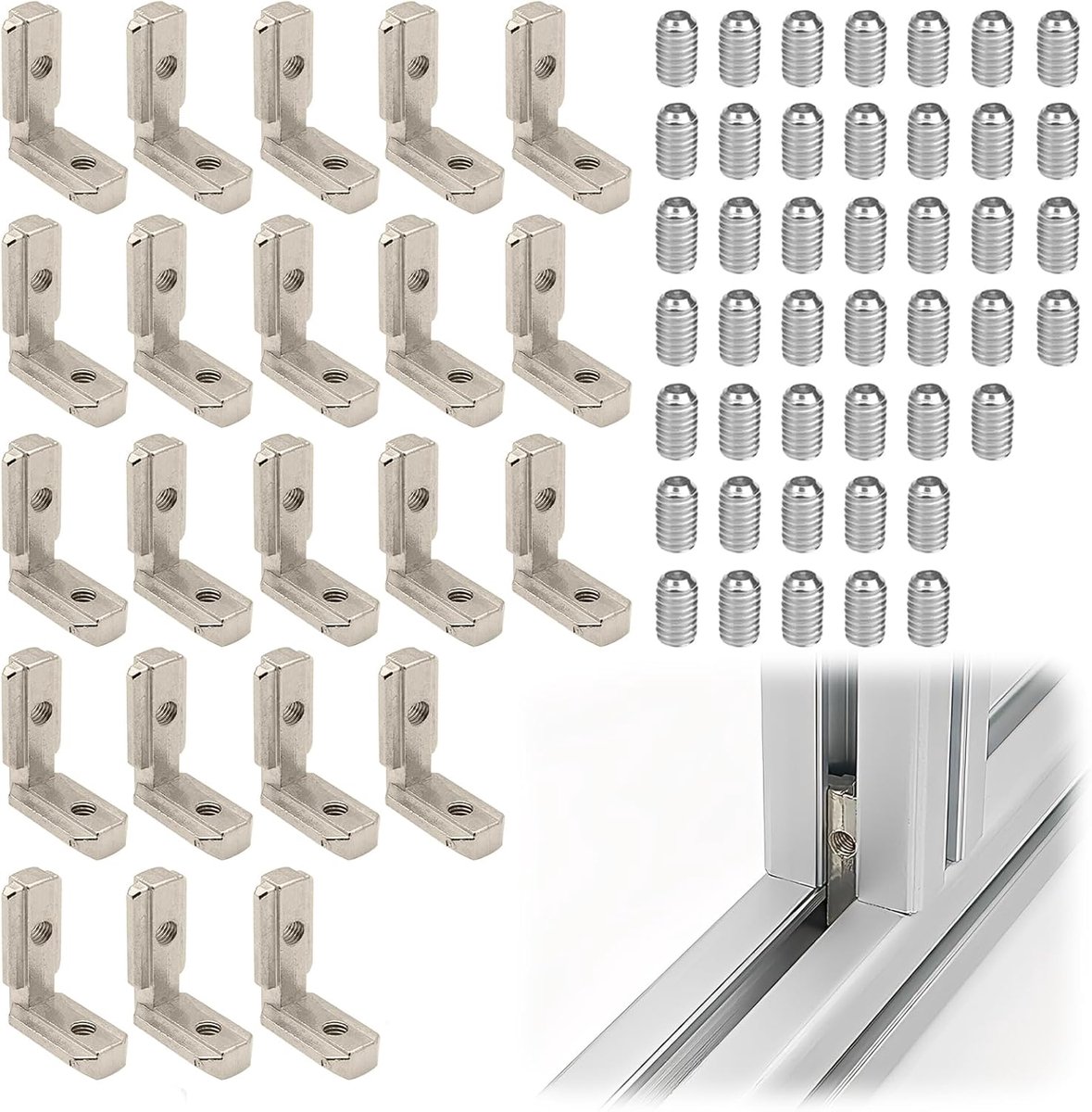 Hoekverbindingen Set - Profiel Bevestiging - Frame Bouwen - Versterkte Hoek - 44 Stuks - Zilverkleurig
