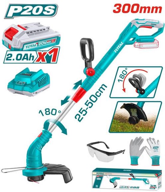 Grastrimmer - Lithium ion 2,0ah 20V - 8200rpm - 300mm maaidiameter - Kantentrim functie - Inclusief 1x accu, 1x lader, 1x veiligheidsbril & 1x veilgheidshandschoenen van VONROC — afbeelding 3