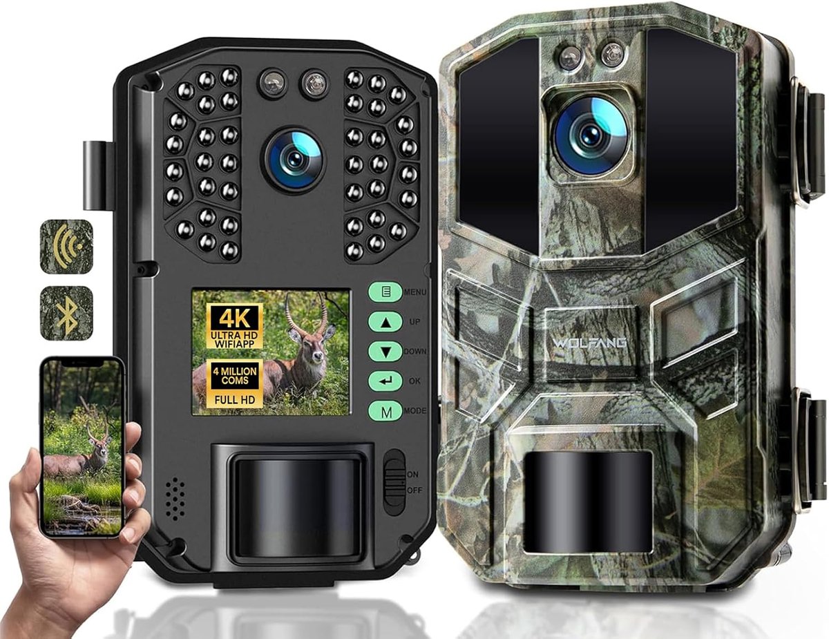 Wildcamera - Trailcamera Jachtcamera - Natuur Opnames - 4K HD WiFi Bluetooth - 64MP Nachtzicht - Groen