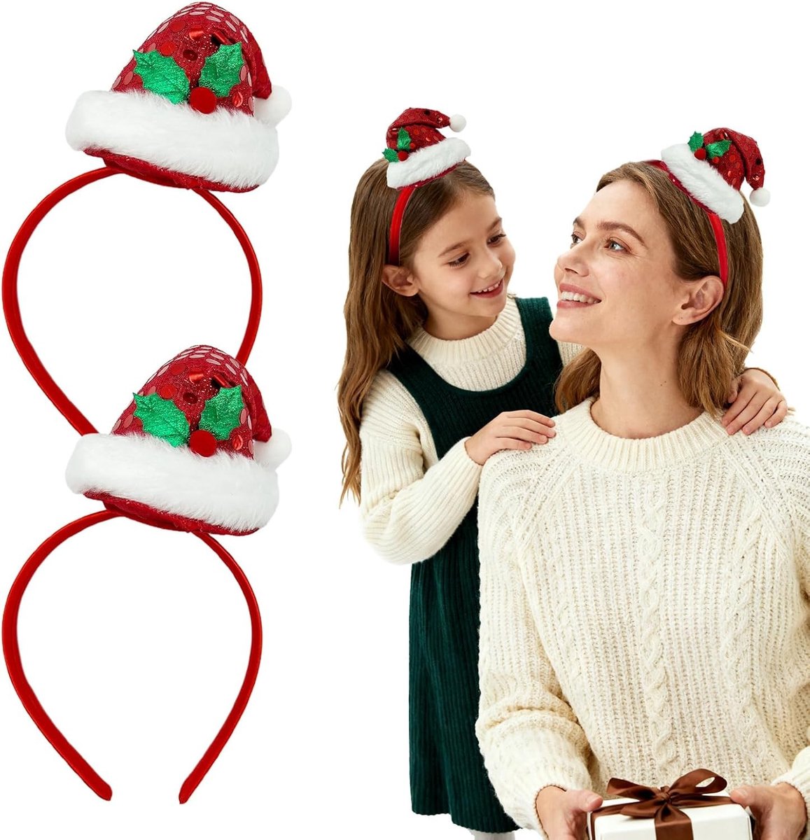 Mini Santa Hoedjes Haarbanden met Pailletten en Hulst, Feestelijke Kerstaccessoires voor Volwassenen en Kinderen, Schattige Kerstversiering voor Kostuums en Feestjes