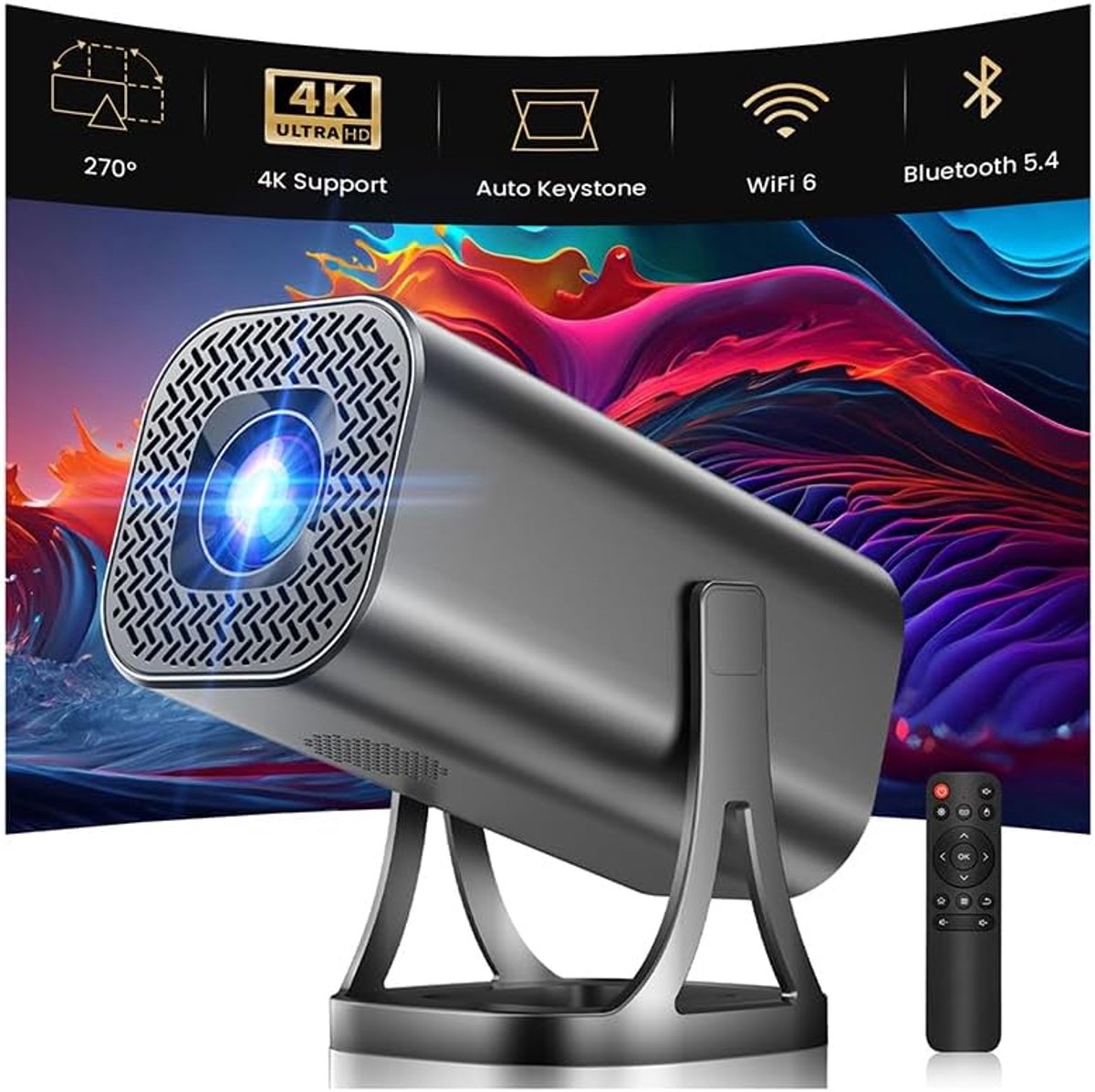 Mini Projector - Draagbare Beamer - Home Cinema - Android 12.0 WiFi 6 - 200 Inch - Grijs