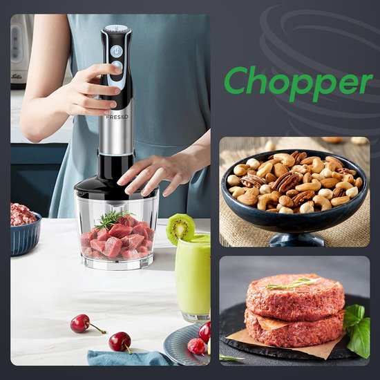 Staafmixer Set - Keukenmixer Accessoires - Eten Bereiden - 1000W Krachtige Motor - 700 Milliliter - Zilver — afbeelding 3