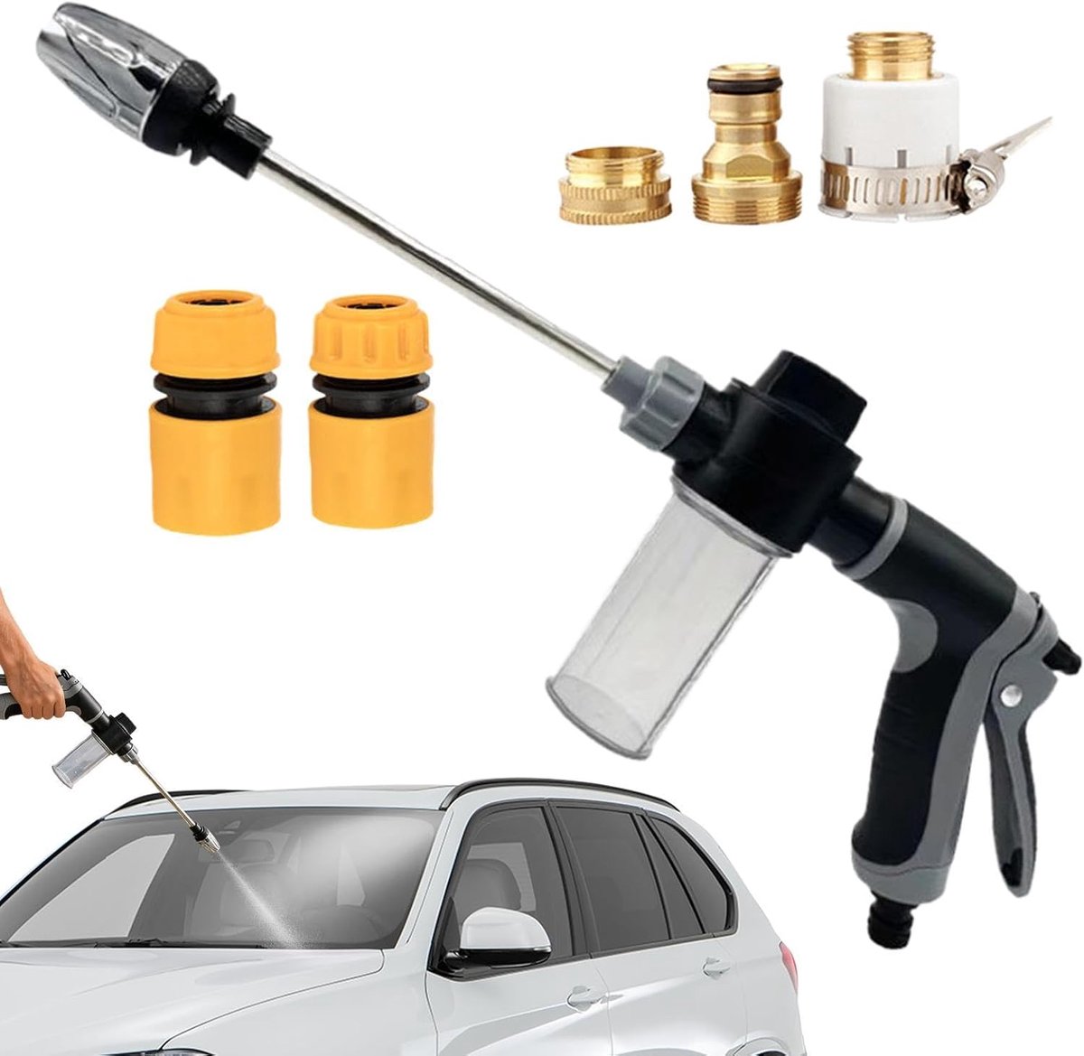 Hogedrukspuit - Wasmachine Gereedschap - Auto en tuin reinigen - Verstelbare patronen - 13.5 cm breed - Zwart