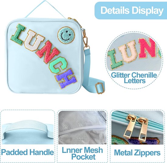 VHV - Lunchbag - Geïsoleerde lunchtas met verstelbare schouderriem - Smiley koeltas voor school en picknick - Blauw van Vhv — afbeelding 4