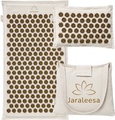 Jaraleesa® Spijkermat – 3-Delige ECO Acupressuur Mat Set Met Kussen – Massagemat – Shakti Mat – Spijkermat voor Stressverlichting, Spierherstel, Meditatie, Rugpijn & Acupunctuur – Incl. Draagtas & E- book - Beige/Goud