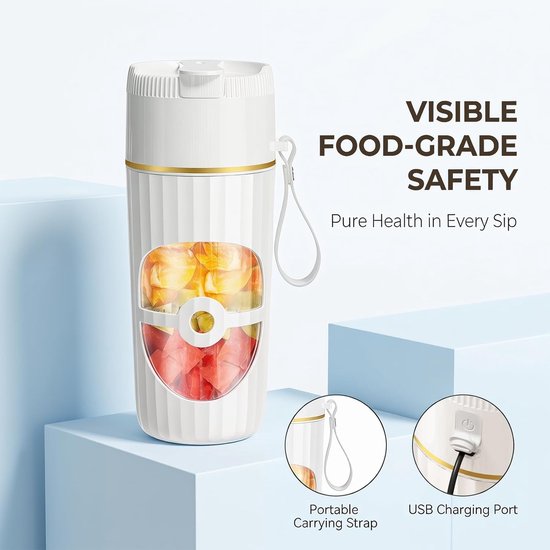 Draagbare mixer - Smoothiemaker USB - Gezonde dranken maken - 10 RVS messen - 400 ml - Wit — afbeelding 5