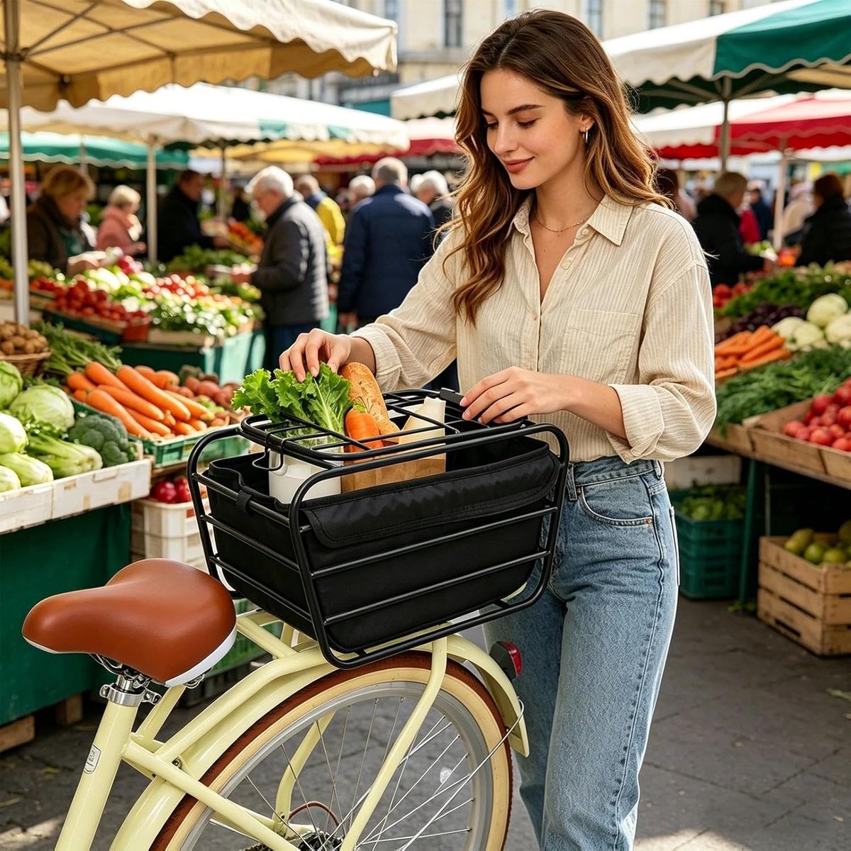 Fietsmand Achter - Bagagedrager Mand - Veilig Vervoer - Robuust Koolstofstaal - 40 x 23 x 21 cm - Zwart