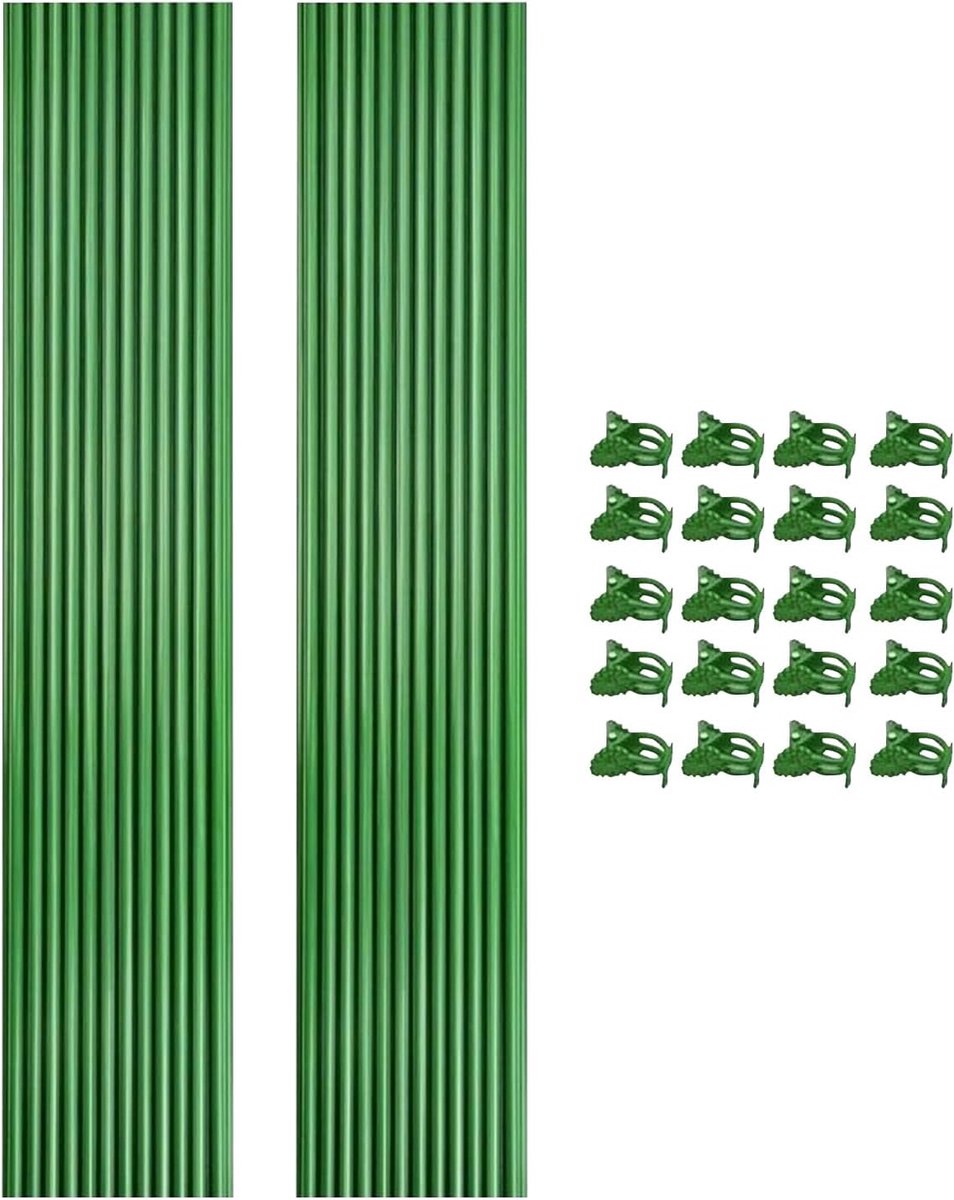Plantenstokken met Klemmen - Klimsteunen Plant - Planten Ondersteunen - Flexibele Plantenwand - 40 cm - Groen