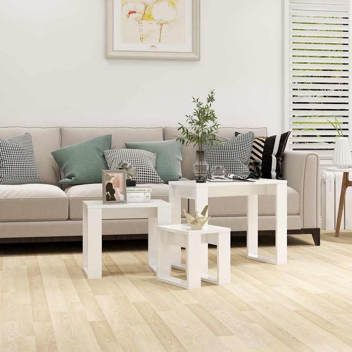 Set bijzettafels - Moderne tafels - Woonkamer inrichting - Ruimtebesparend ontwerp - 3 maten - Hoogglans wit