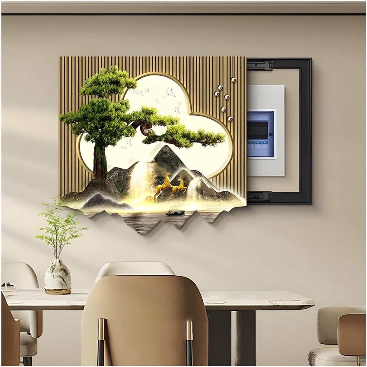 Zekeringkast Afdekking - Meterkast Decoratie - Ruimte Verfraaien - Met Aluminium Frame - 50 x 40 cm - Zwart