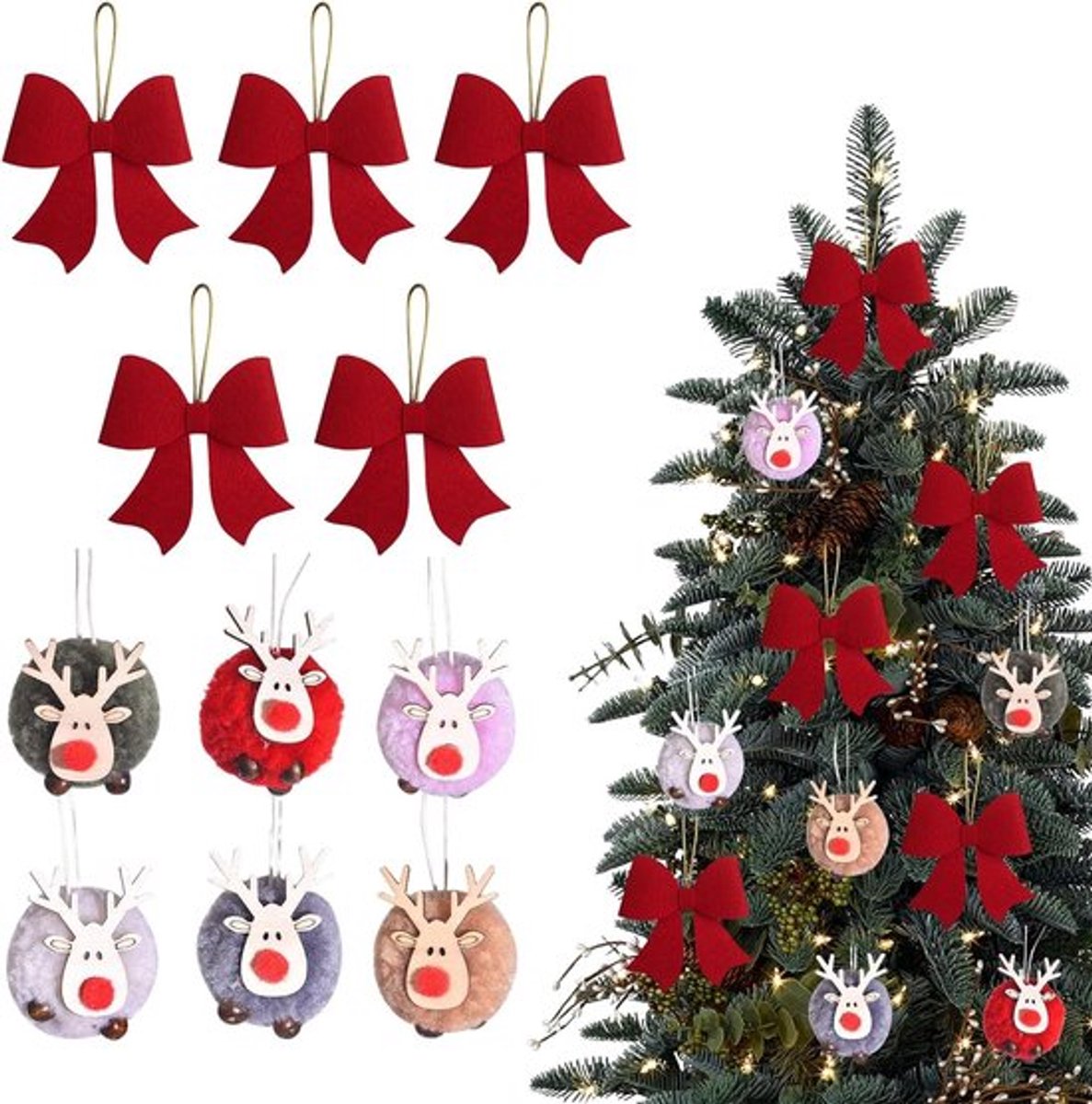Elanddecoratie vilt - 11 delen kerstboomhangers Allecto Plus