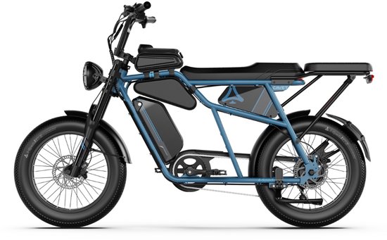 A-Spadz CAVET Air Plus - Elektrische Fatbike - Inclusief Achterzitje - Inclusief Tasjes - Inclusief Voetsteuntjes - 20 Inch - 250W Motor - 7 Versnellingen - 100 km Actieradius - Hydraulische Schijfremmen - Blauw — afbeelding 2