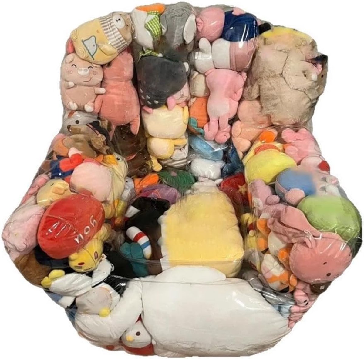 Zitzak Opbergstoel - Opbergfauteuil Knuffels - Speelgoed Organiseren - Doorzichtig PVC Design - 100 x 90 x 95 cm - Transparant
