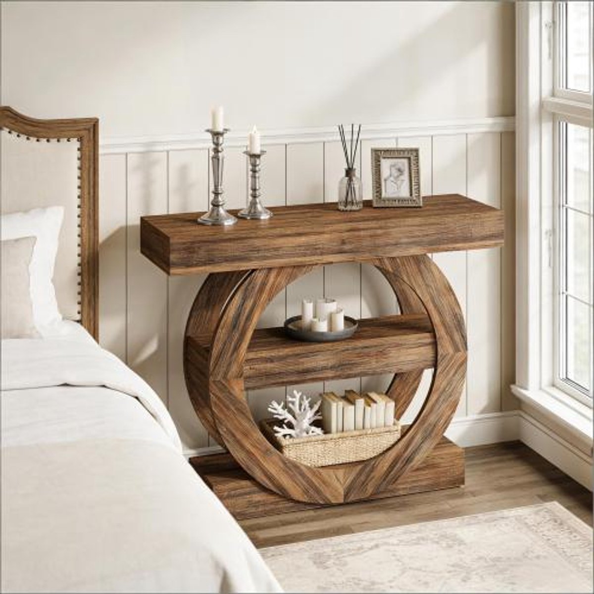 FloraGrace Consoletafel - Slank Modern Ontwerp - Voor Hal En Woonkamer - Bewerkt Hout - Bruin Wit