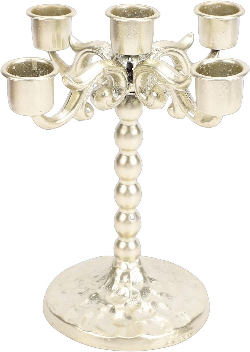 Kandelaar Smeedijzer - Kaarsenhouder Goud - Sfeerverlichting Creëren - 5-armig Victoriaans Design - 21 x 15 x 15 cm - Goud