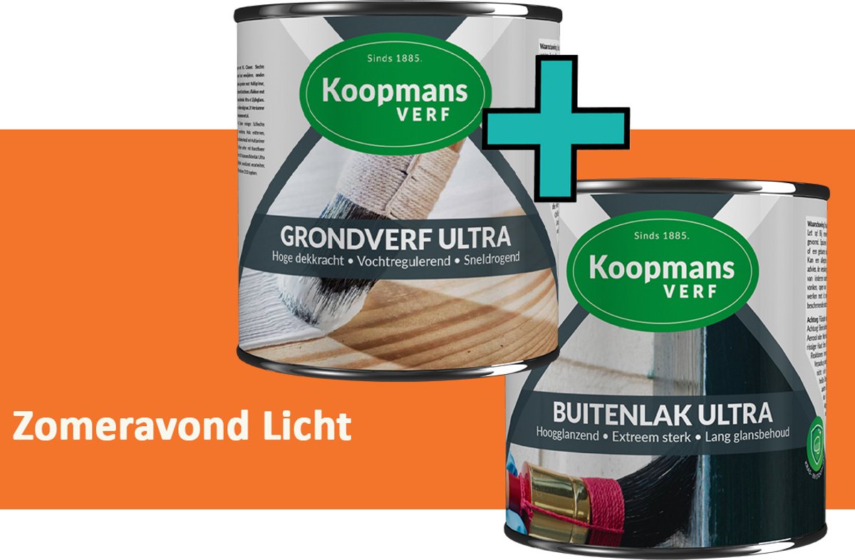 Koopmans Grondverf Ultra en Buitenlak Ultra - Grondverf Lakverf set - Buiten - Zomeravond Licht – 2x – 750 ml