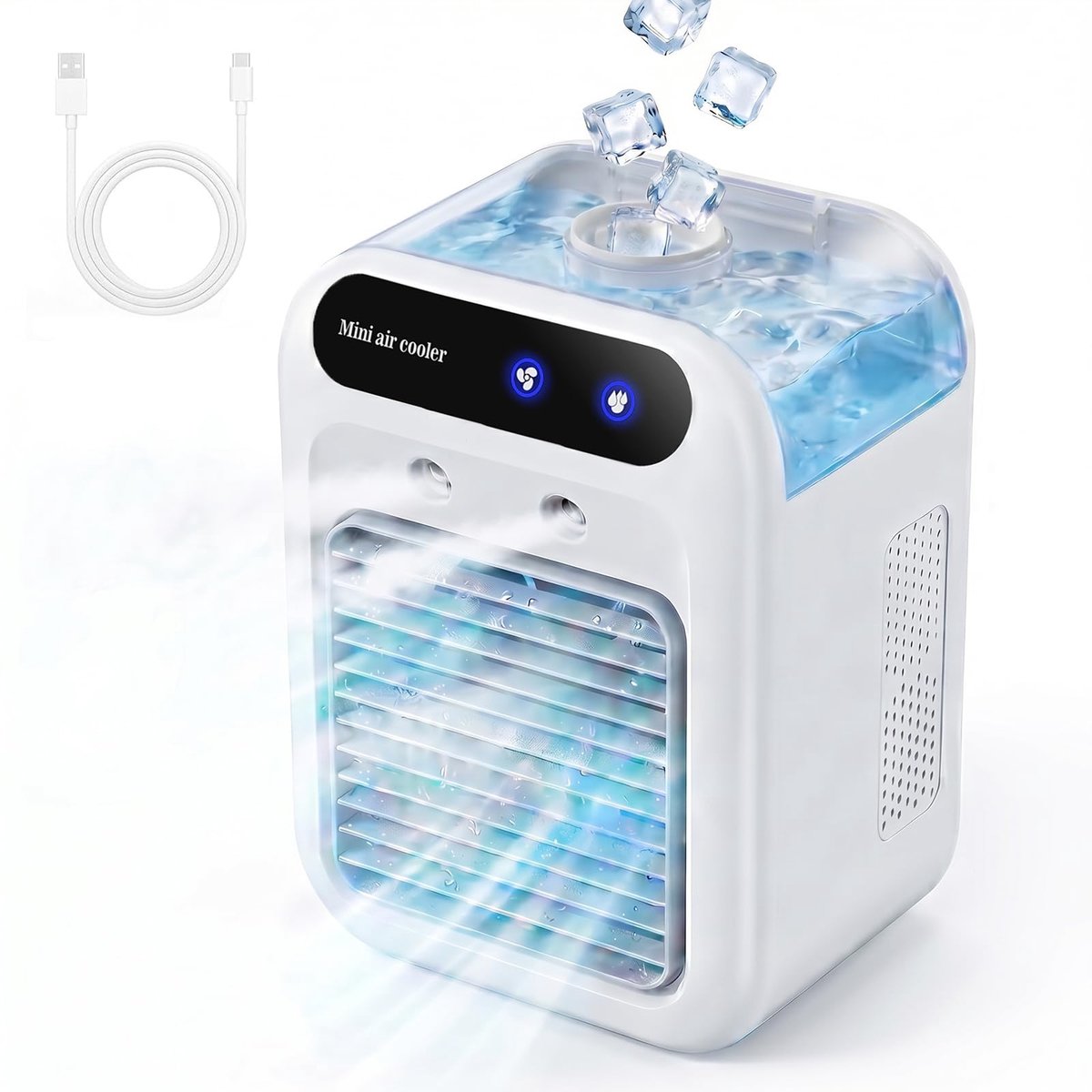 COOAU - Mobiele Airconditioner - Draagbare Luchtkoeler met 500ml Waterreservoir - 2 Ventilatiestanden & 2 Sproeimodi - Stille Mini Airco voor Slaapkamer, Kantoor & Buiten - Energiezuinig & USB-gevoed - Wit