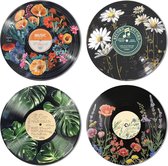 Tolvia Botanische Wanddecoratie - 4 stuks Poster - 19 cm Ronde Retro Hippie Posters - Muurdecoratie voor Slaapkamer, Woonkamer