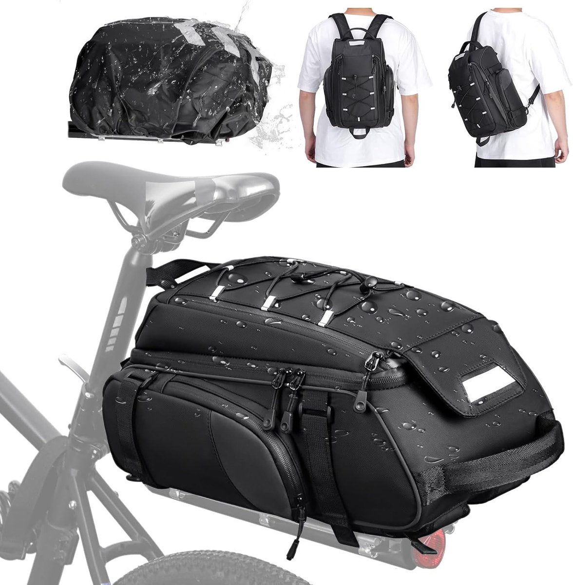15L 4-In-1 Pakaftas Fietsen - Multifunctionele Fietstas - Enkele Fietstas - Fietstas voor Bagagedrager - Reflector - Schoudertas, Handtas of Rugzak - Waterdichte - Multifunctionele - Grote Capaciteit - Voor Fietsers
