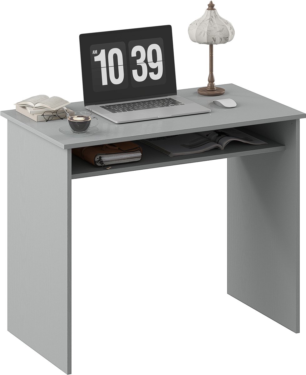 Computerbureau - Bureau met opbergruimte - Bureau voor thuiswerk - 90 x 50cm - Grijs