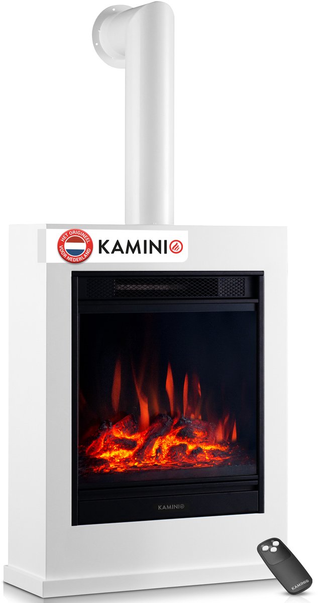 KAMINIO® Kalle elektrische haard met verwarming [elektrische haard wit] - Vrijstaande elektrische haard met verwarmingselement, 3D-vuureffect in 5 standen en afstandsbediening.