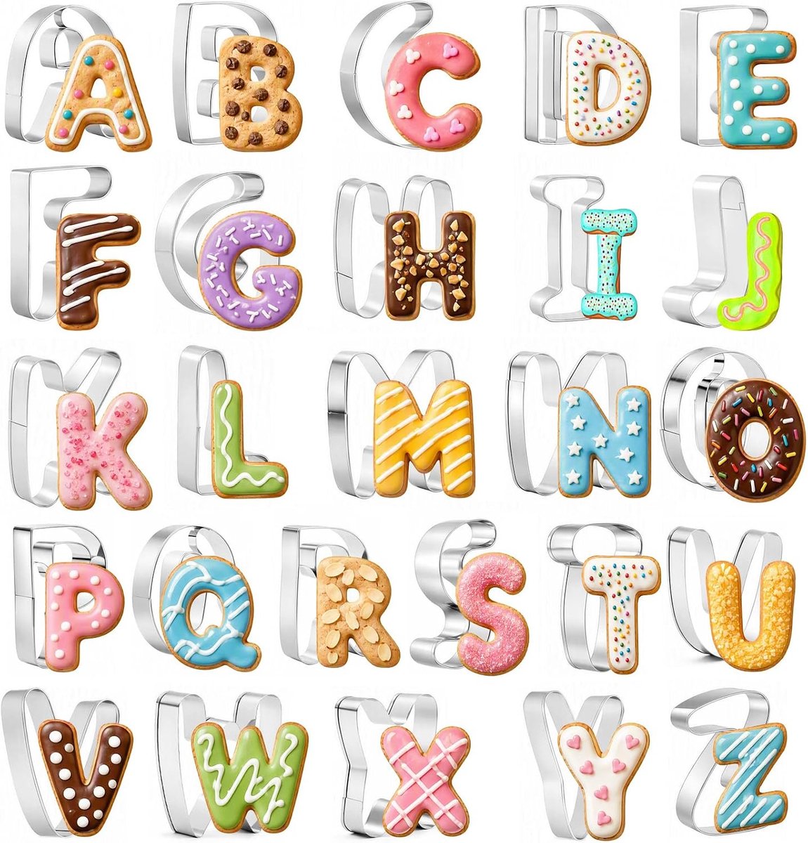 26 stuks koekjessnijders alfabet letters 7,2 - 8 cm - ShopVlot