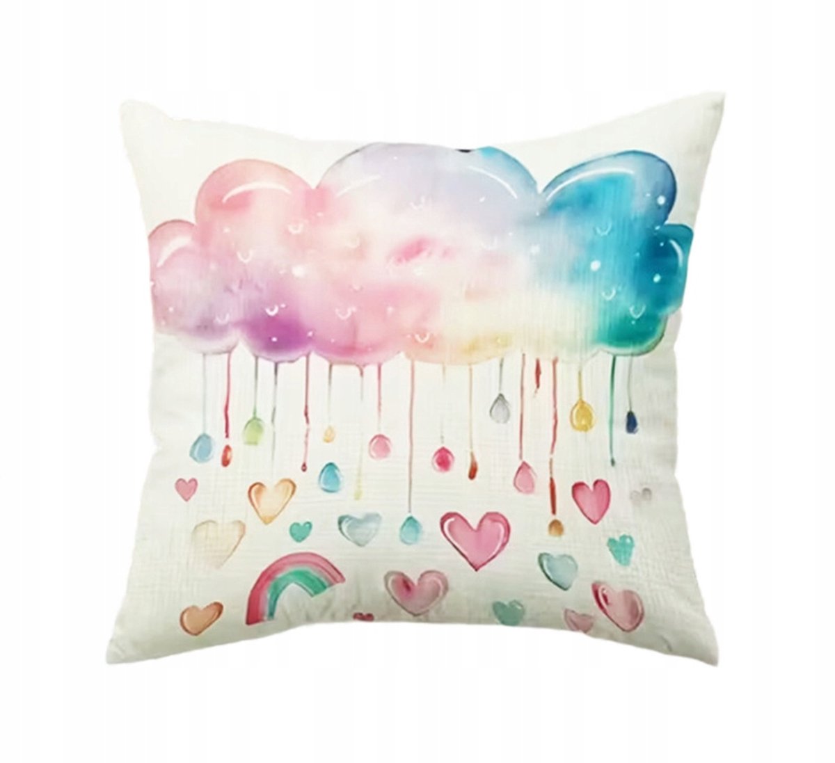 Decoratieve Kussenhoes 43x43cm - Kleurrijk Wolkje Hartjes Regenboog
