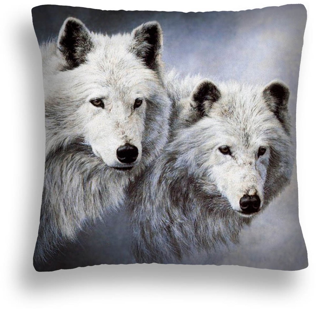 Decoratieve kussensloop met witte wolvenprint, 50x50 cm
