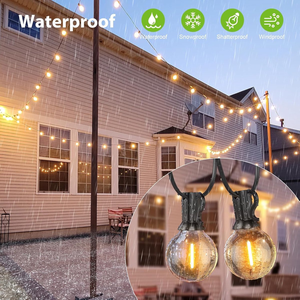BokiHuk Lichtketting gloeilamp 24 V G40 voor buiten, 5 stuks met 1 W dimbare ledlampen, E12-fitting, 2700 K, warmwit - ShopVlot