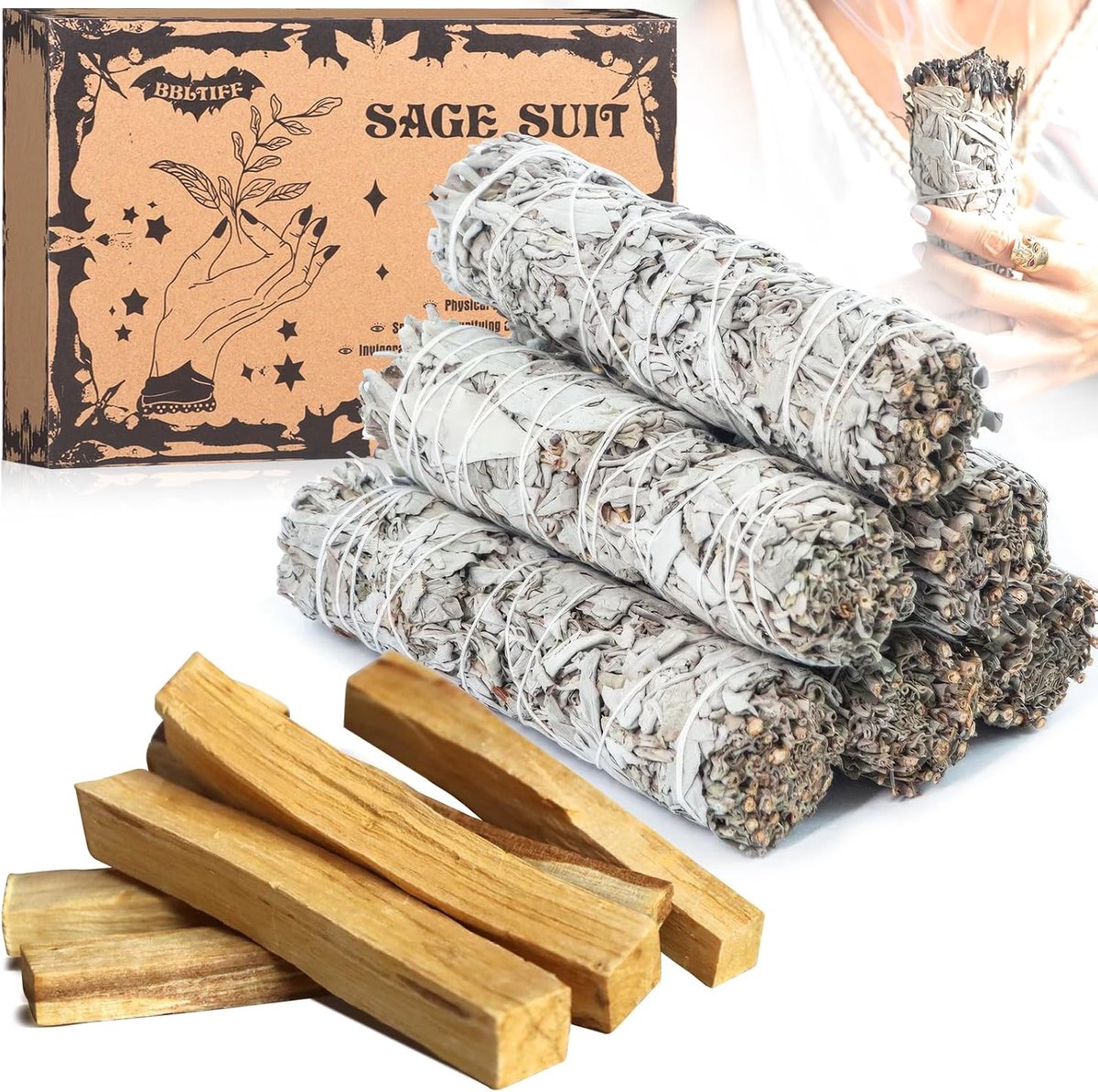12 pieces incense set, 6 pieces white sage and 6 pieces Palo Santo, sage smoking, white sage for smoking, Ideal for - ShopVlot