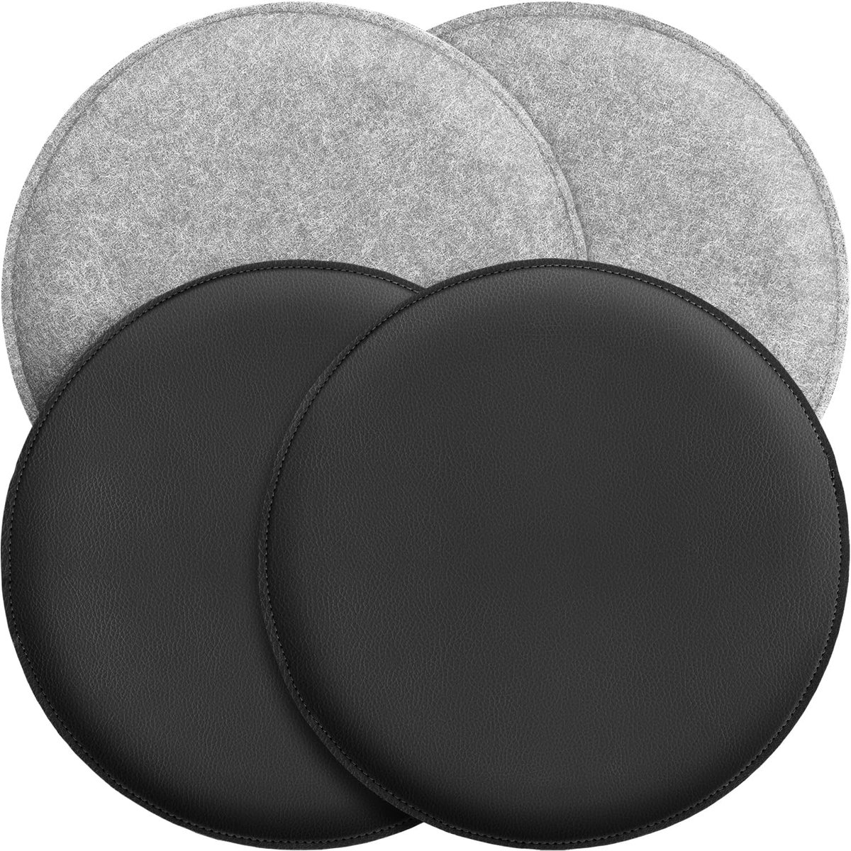 Miqio Design Seat Cushion - Rotating Round Felt and Faux Leather Cushion - Seat Cushion ø35 cm - 4-Piece Set - ShopVlot