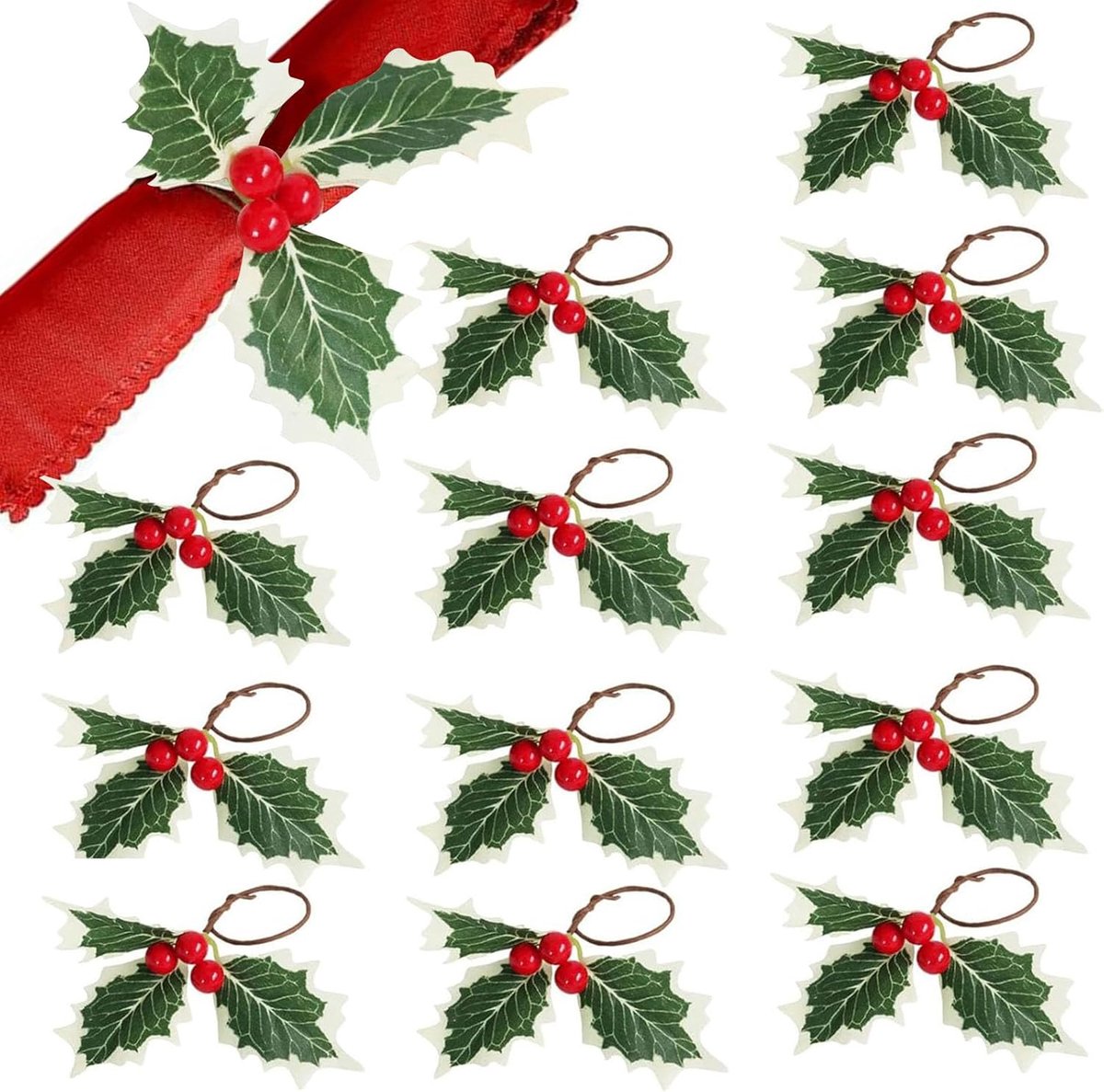 Kerstservettenringen 12pcs - Kerstmis met bessen - Feestelijke decoratie - Perfect voor dinerpartijen - ShopVlot