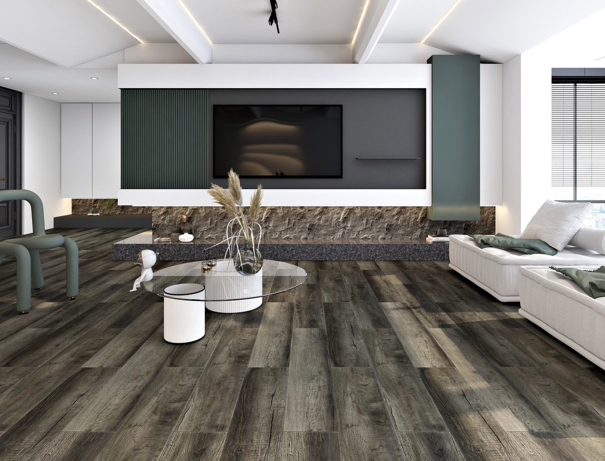 REDOM - Vinyl vloerplank - SPC PVC clickvloer met houtlook - Unilin kliksysteem - Geschikt voor vloerverwarming - Modern - Woonkamer - Kunststof - Zwart - 112 x 22,8 cm