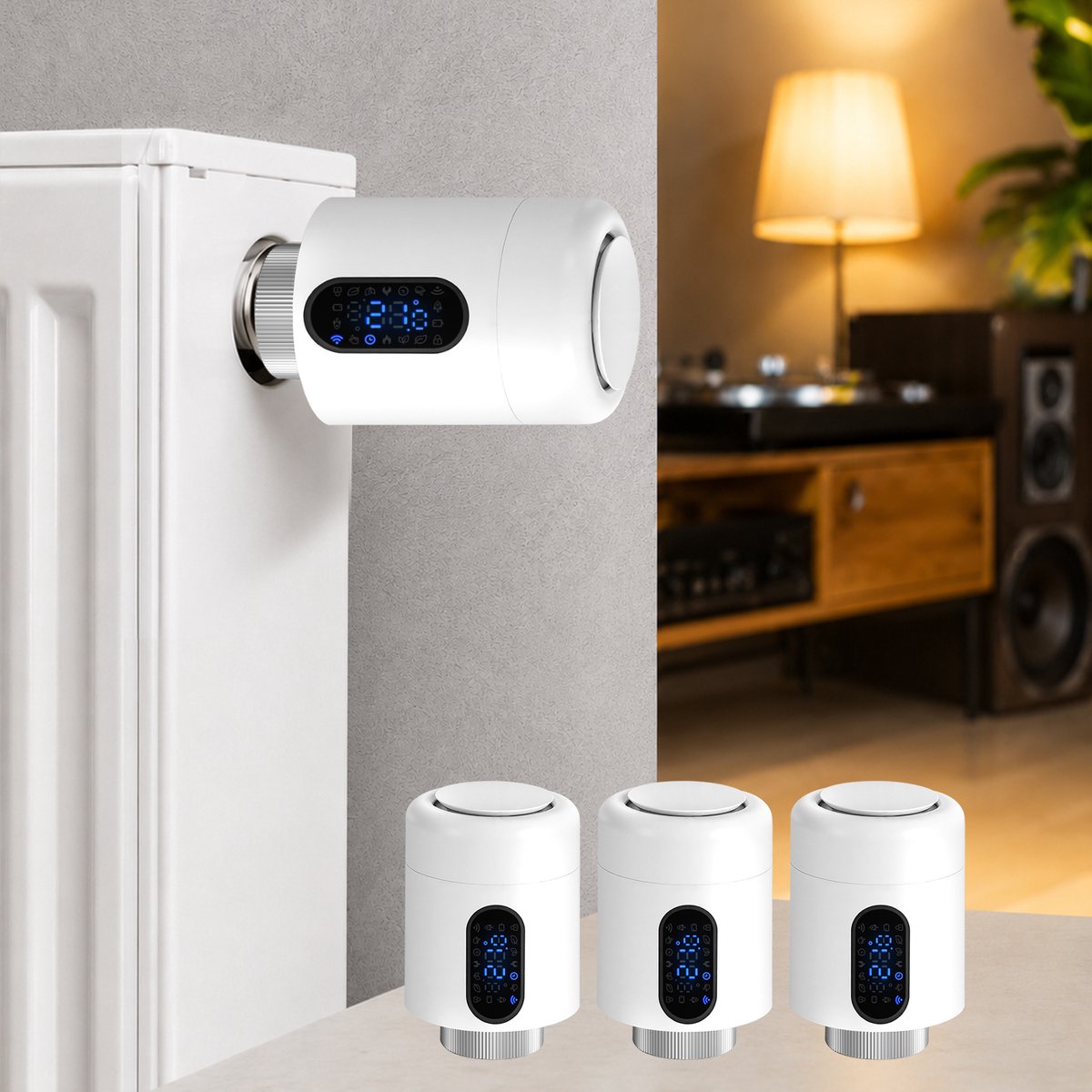 WiFi Radiatorthermostaat met App-bediening en 7 Ventieladapters – Wit – 3-pack