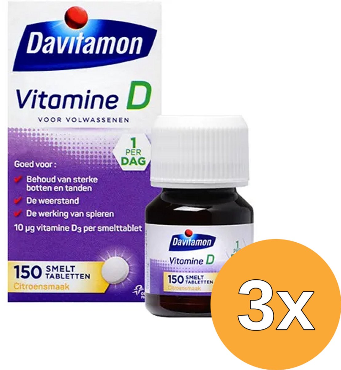 3x Davitamon D Volwassen Smelttablet (150 tabletten)