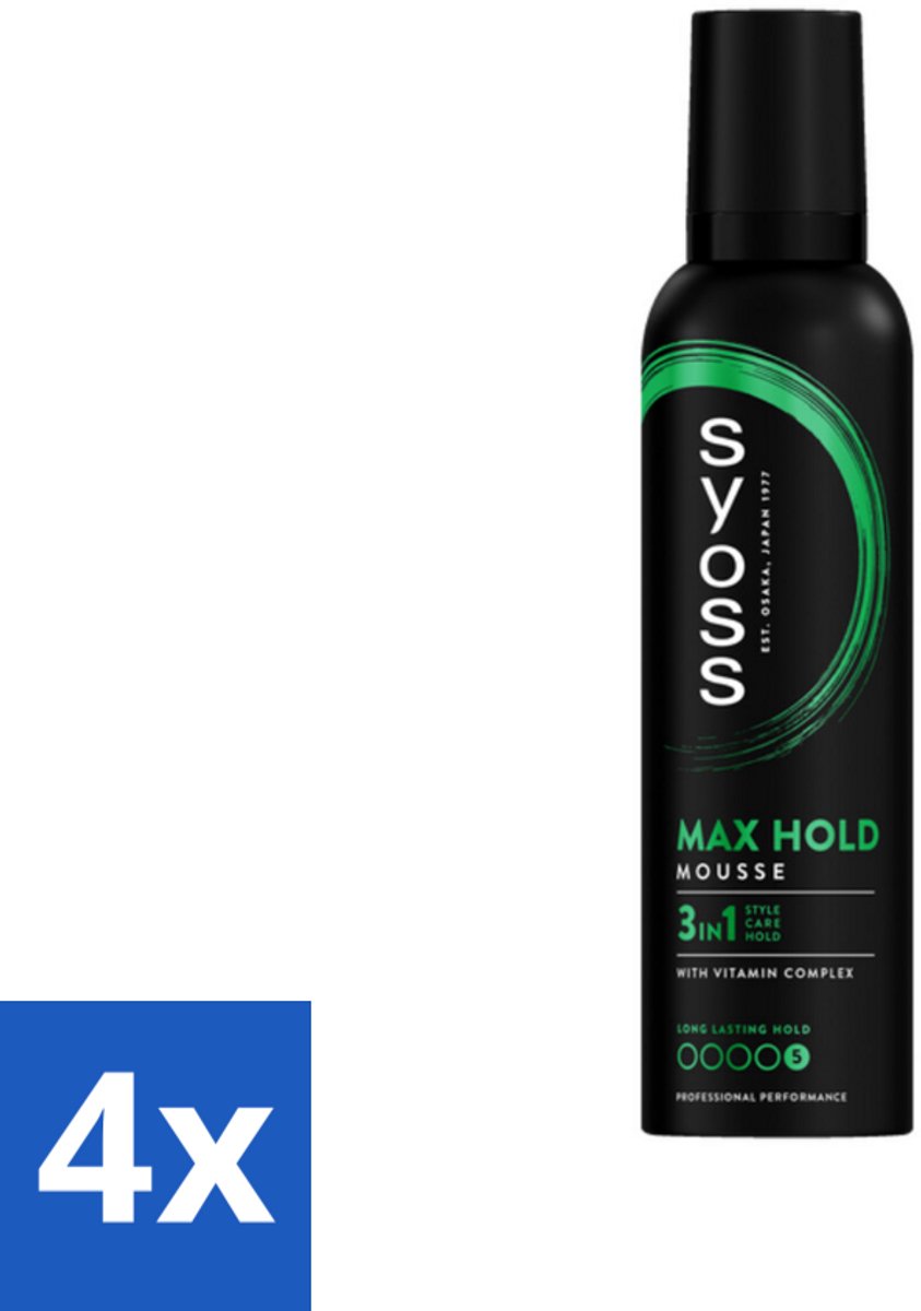 4 x Syoss - Max Hold - Haarmousse - Ultra Sterke Hold - 250 ml - Haar Mousse - Styling Mousse - Keratin Mousse - Haarversterking - Haarverzorging